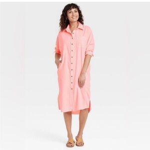 Women’s Hot Pink Universal Thread Button-Front Shirt Dress
